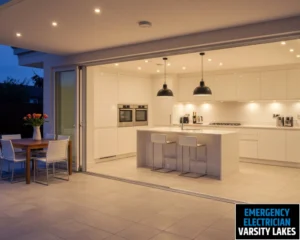 Bright and modern kitchen with white cabinetry, a central island, and pendant lights above.